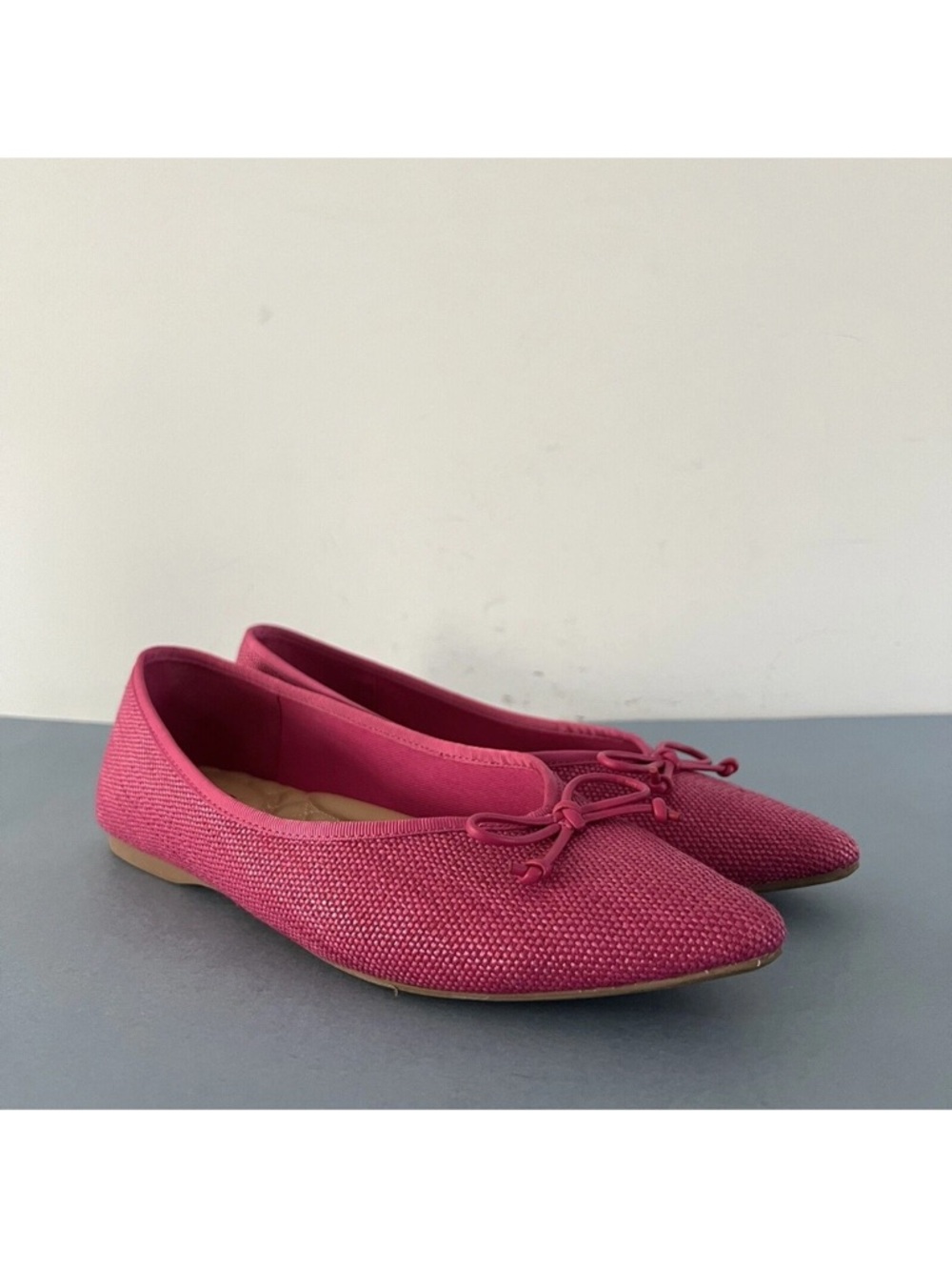 Birdies The Goldfinch Raspberry Raffia Bow Ballet Pointed Toe Flats - Picture 2 of 8